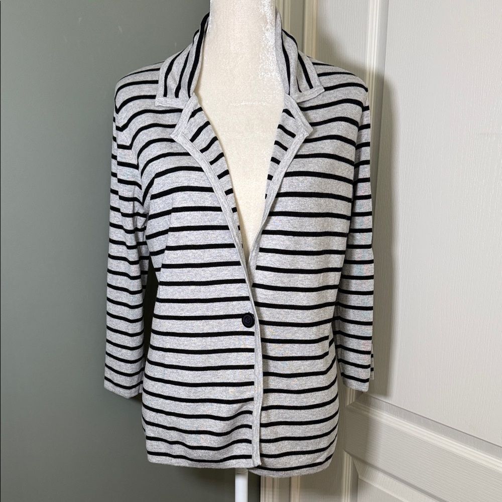 Cyrus Gray Black Striped Knit Blazer Cardigan Size L
